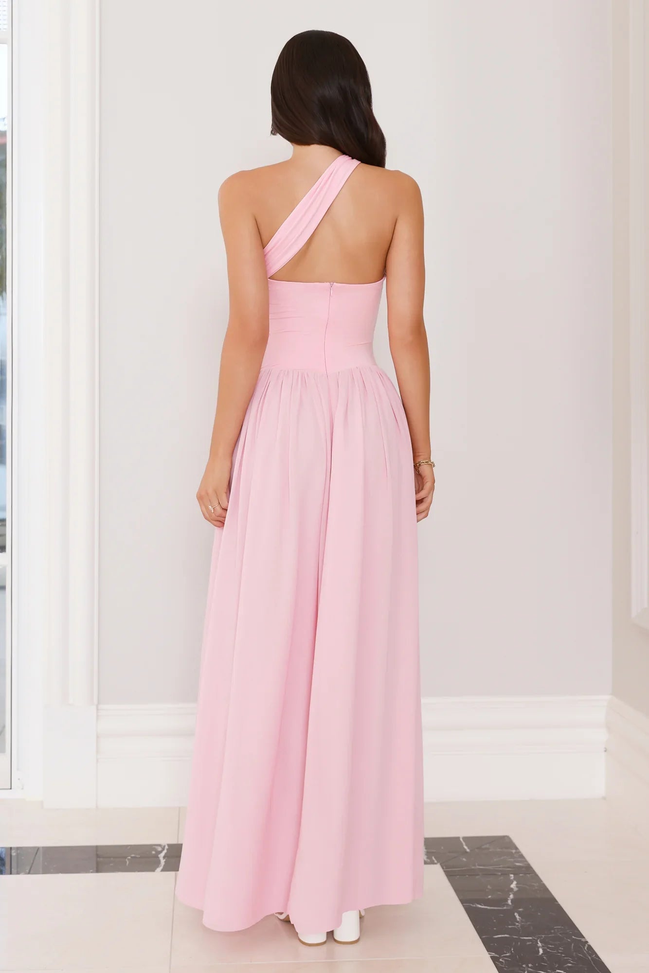 Sunset Waves One Shoulder Maxi Dress Pink